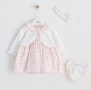 5360 Fabric Dress with Knitted Cardigan, Panty and Head Band (Pack of 4)